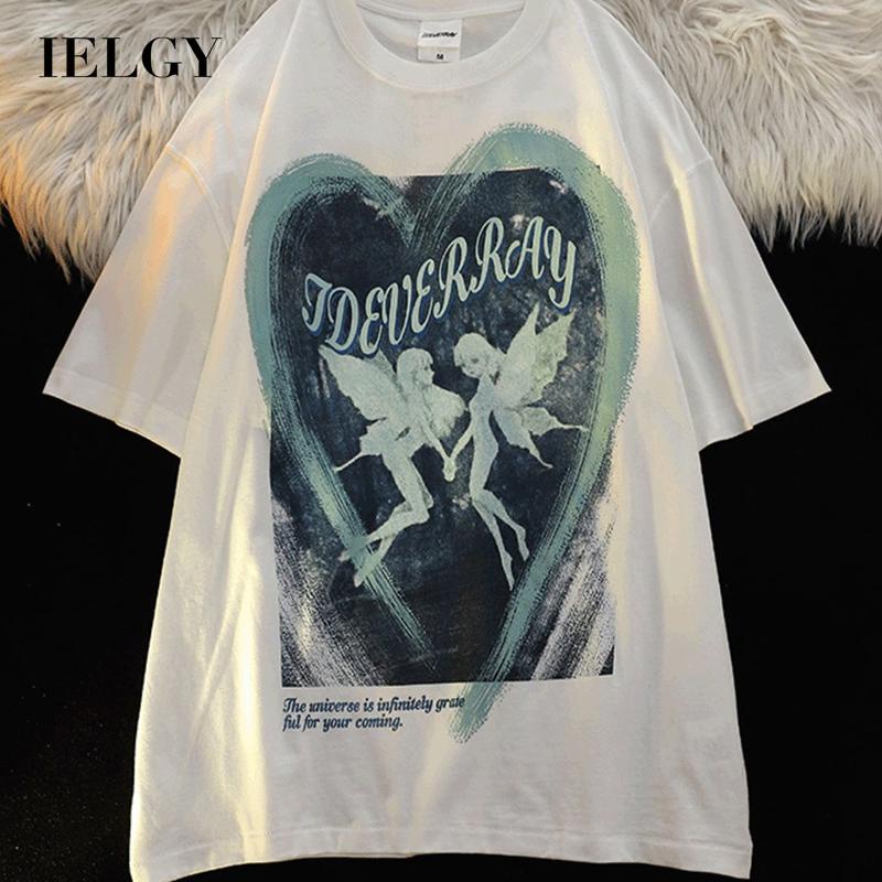 IELGY  Áo Thun Dáng Rộng Họa Tiết Trái Tim Dễ Phối Đồ Cho Nữ