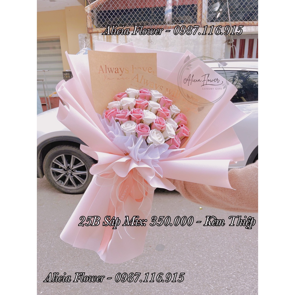 BÓ 25 BÔNG HOA SÁP MIX GIẤY - TẶNG KÈM THIỆP
