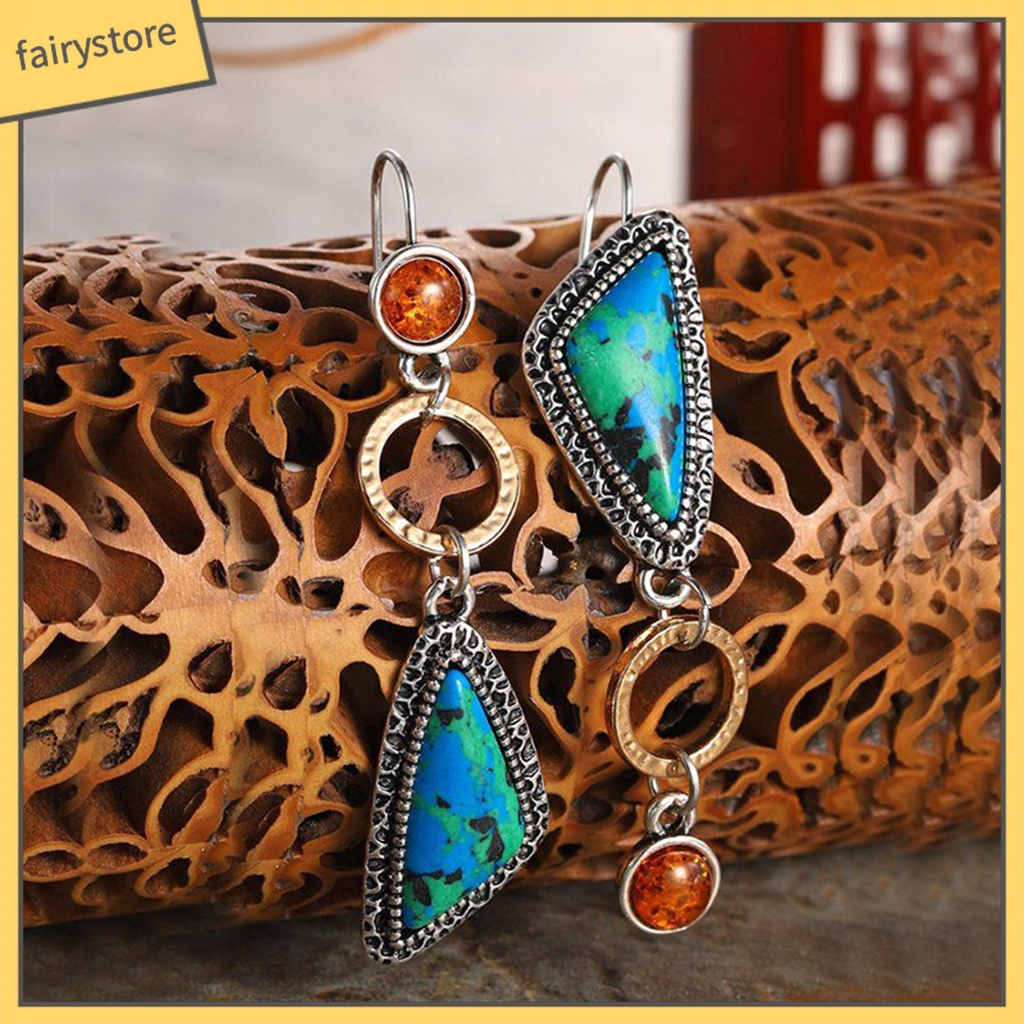 1 Đôi Bông Tai Tam Giác Đính Đá Ngọc Lam Giả Thời Trang Dành Cho Nữ