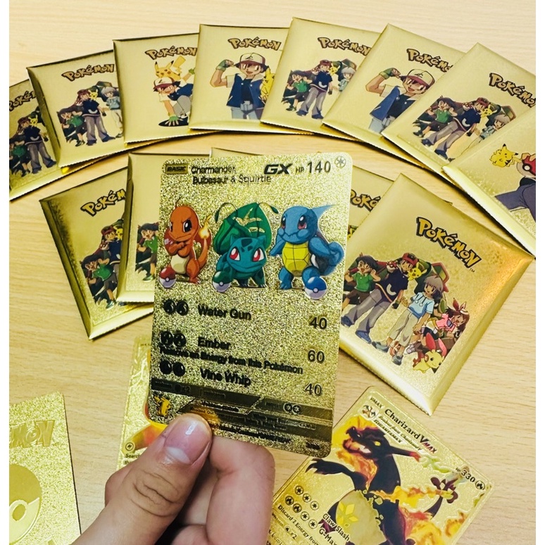 Thẻ bài Pokemon lá mạ vàng siêu đẹp, chất liệu bền, bộ combo 50 lá ngẫu nhiên cho bé