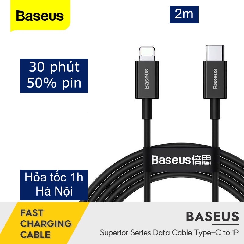Dây sạc nhanh baseus 20w, cáp type c to L Táo , sạc 30 phút đầy 50% pin, bảo hành 6 tháng- ABSHOP365