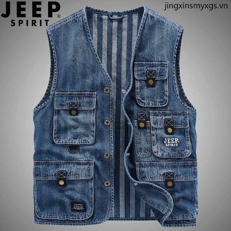 Jeep Áo Khoác Denim Không Tay Phối Túi Thời Trang Mùa Xuân 2021 Dành Cho Nam