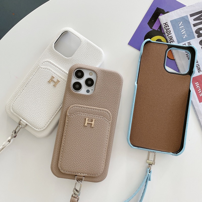 Sang Trọng Ốp Điện Thoại Da Chống Sốc Có Ngăn Đựng Thẻ Và Dây Đeo Cổ Tay Cho iphone 15 14 13 12 11 pro max x xr xsmax 7 8plus