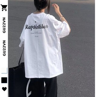 Áo thun tay lỡ RESPONSIBLE 100% Cotton form rộng Hot hè 2023 GU22VN