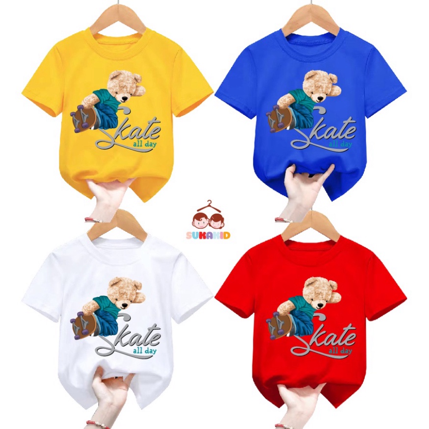 Áo thun trẻ em be trai bé gái hình gấu SKATE all day cho bé từ 6kg đến 30kg.G32.