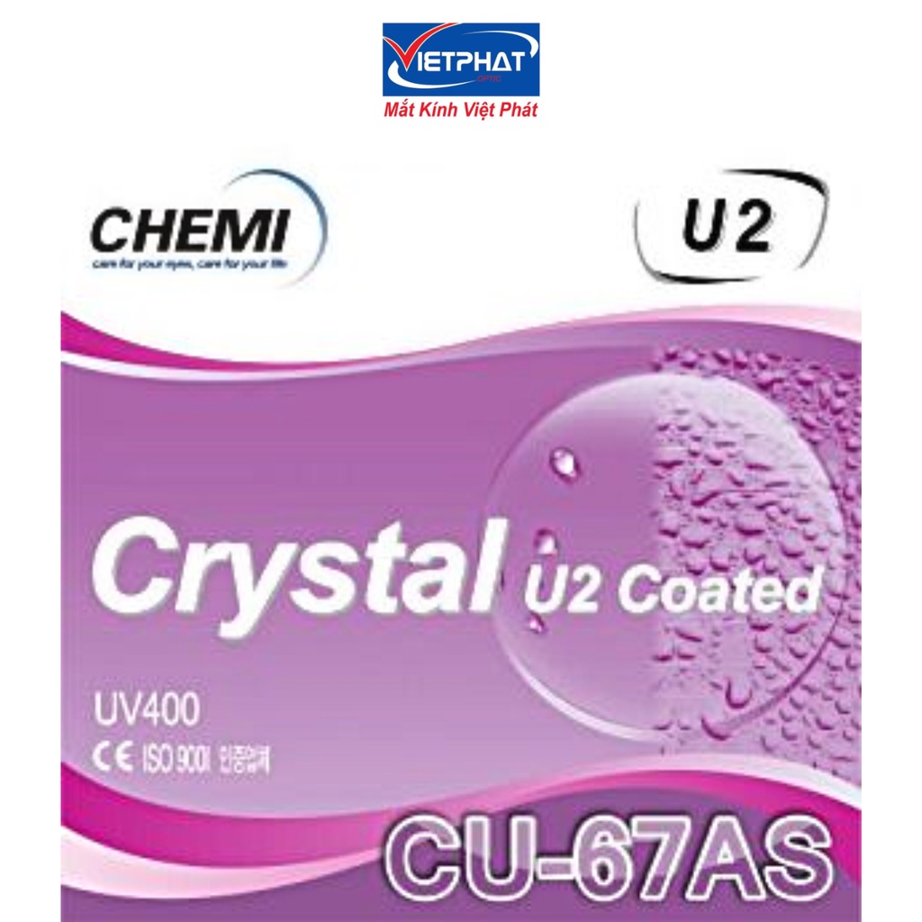 Tròng kính siêu mỏng CHEMI U2 1.67 ASP UV400 CRYSTAL U2 COATED chính hãng Hàn Quốc