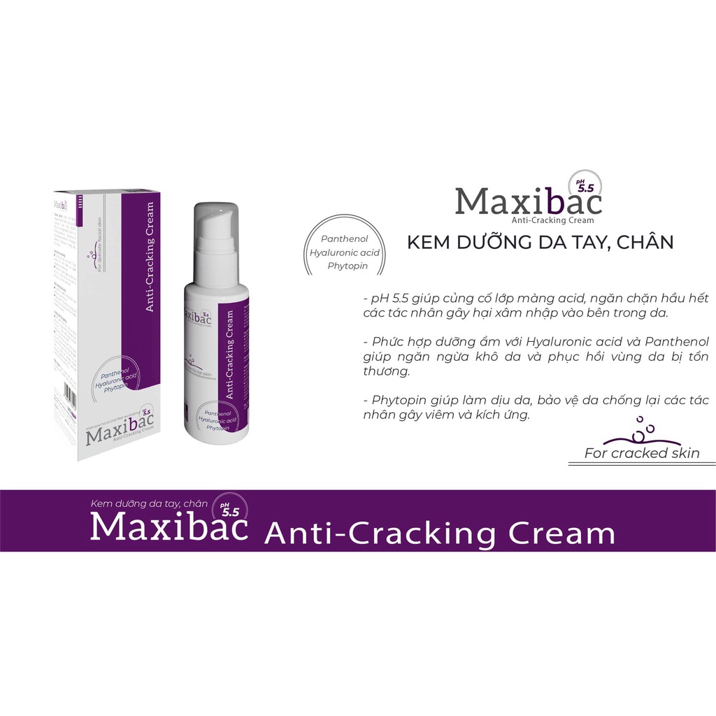 Kem dưỡng ẩm dành cho da tay, chân Maxibac PH5.5 Anti-Cracking Cream 60g - Chính hãng Medimap - Lọ màu tím