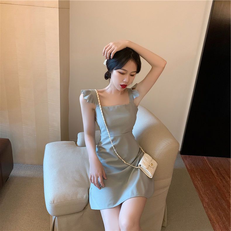 Đầm Hai Dây Nhún Bèo Phong Cách Retro Pháp Thời Trang Mùa Hè Mới 2023