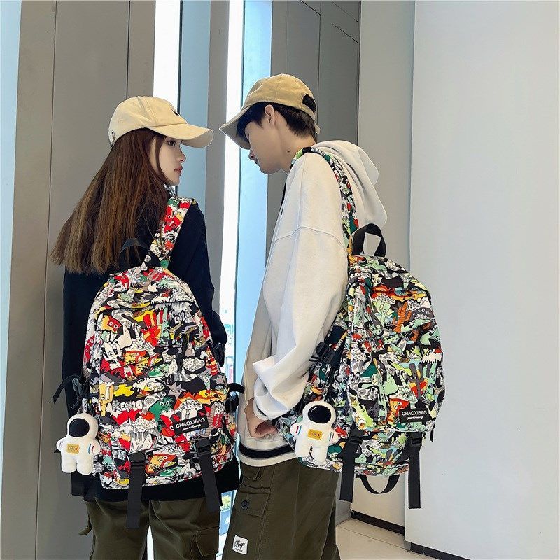 Balo Đi Học Họa Tiết Rằn Ri graffiti Phong Cách Hong Kong Thương Hiệu I.T MK Dành Cho Nam Và Nữ Sinh Trung Học