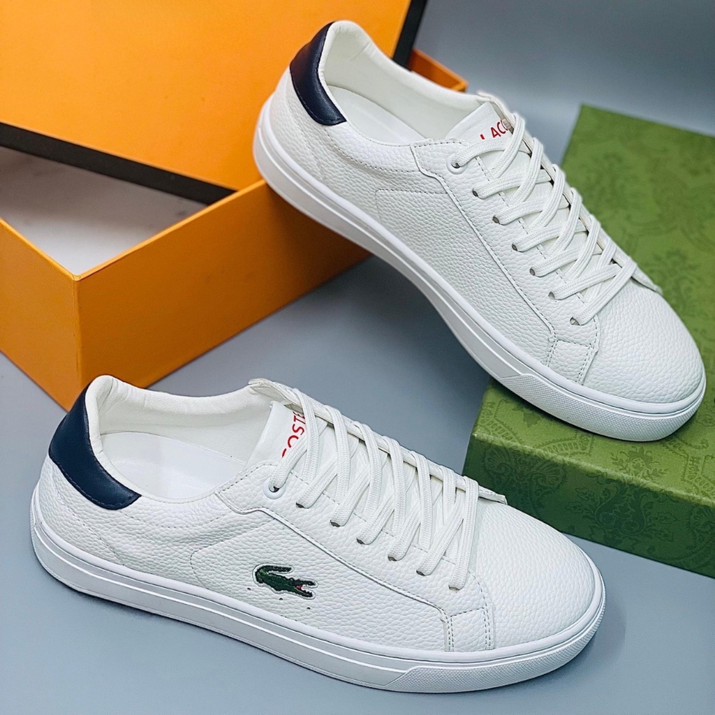 Giày Sneaker Nam Cổ Thấp Màu Trắng Thêu Cá Sấu