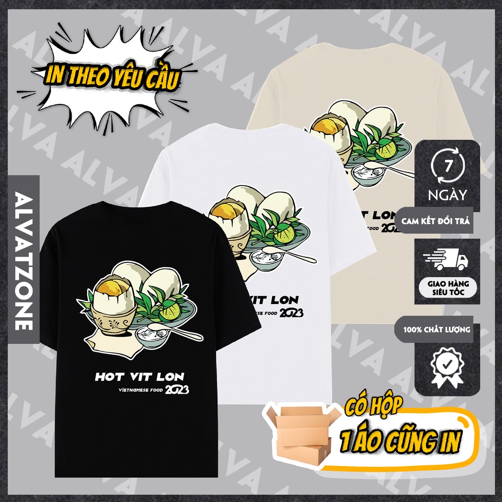 Áo Thun Món Ăn Việt Nam - Áo Thun Alva Food - Trứng Vịt Lộn Nam Nữ Trắng Đen Be Form Rộng Unisex
