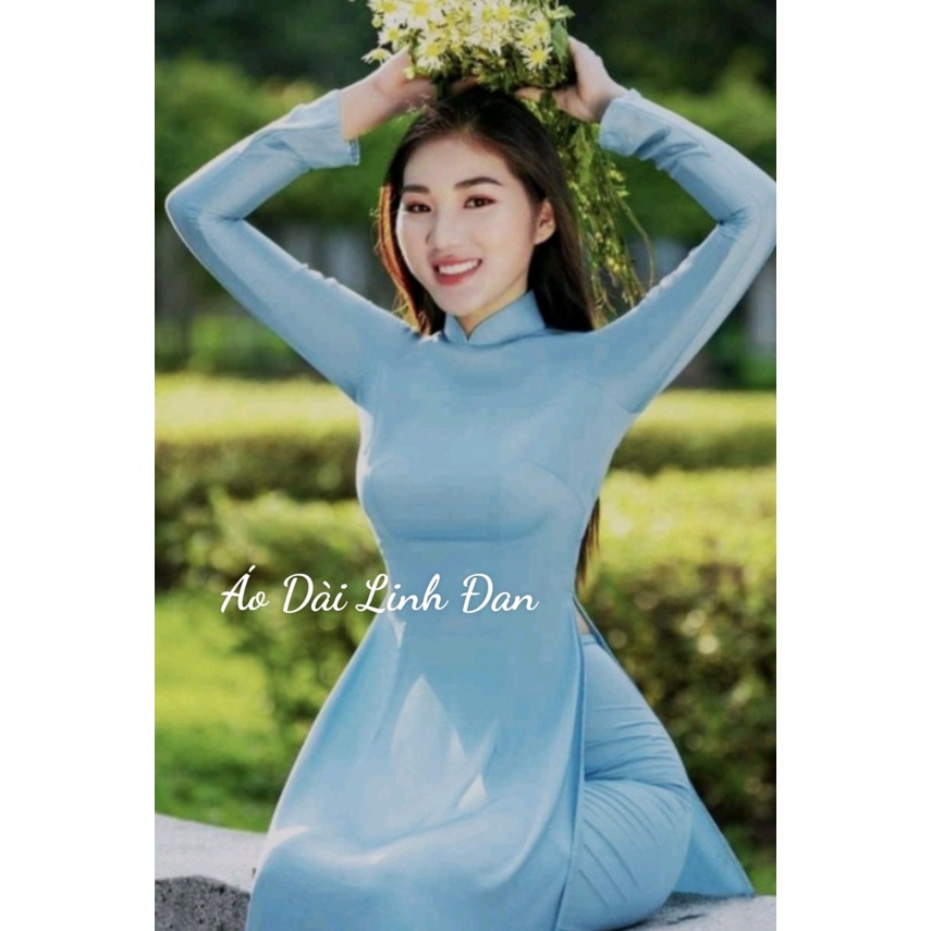 Áo dài xanh da trời tôn dáng, tôn da, trẻ trung - Áo Dài Linh Đan