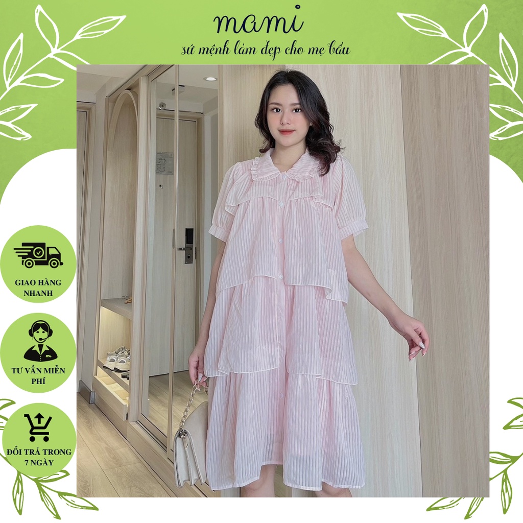 Váy, đầm bâu thiết kế mami dáng dài qua gối cài cúc 4 tầng chất liệu ozagaz phù hợp đi chơi, dạo phố đi biển size 40-80k