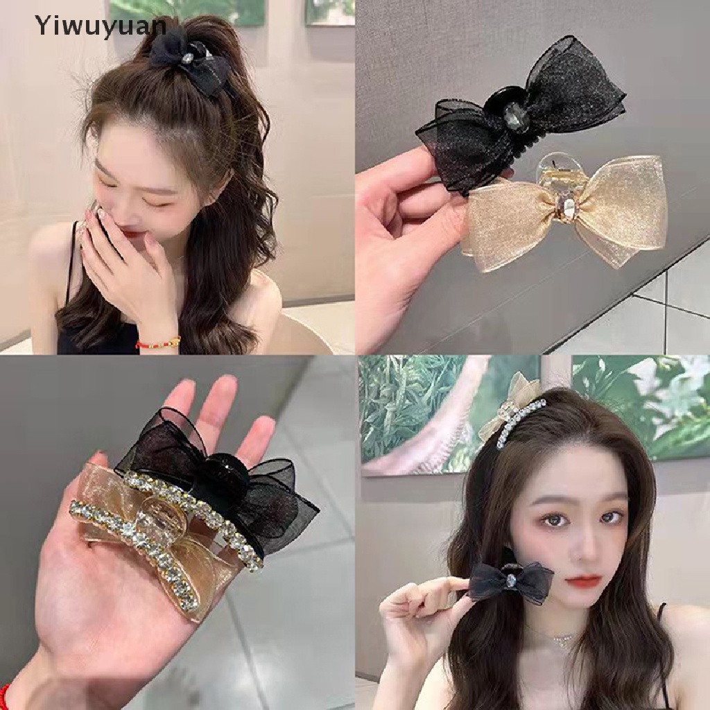 1 Kẹp Tóc Hình Nơ Lưới Đính Đá Bằng Acrylic