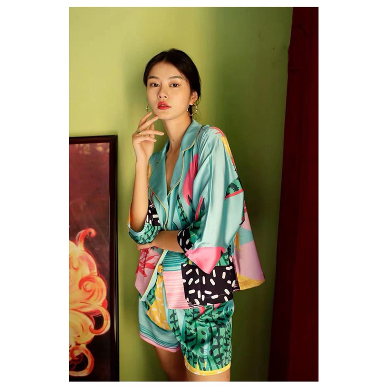 Bộ Pyjama Hoạ Tiết Coral Vải Lụa Tay Ngắn Mặc Nhà / Under The Sea PJ Set