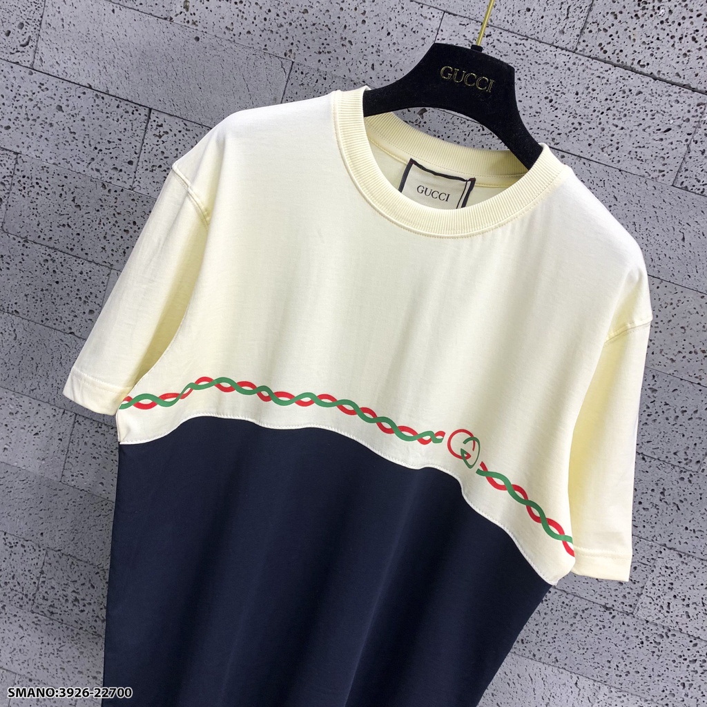 Áo phông nam nữ Premium Cotton cao cấp phối màu đen sữa dập chữ GG trước ngực siêu sang.Fashion Class