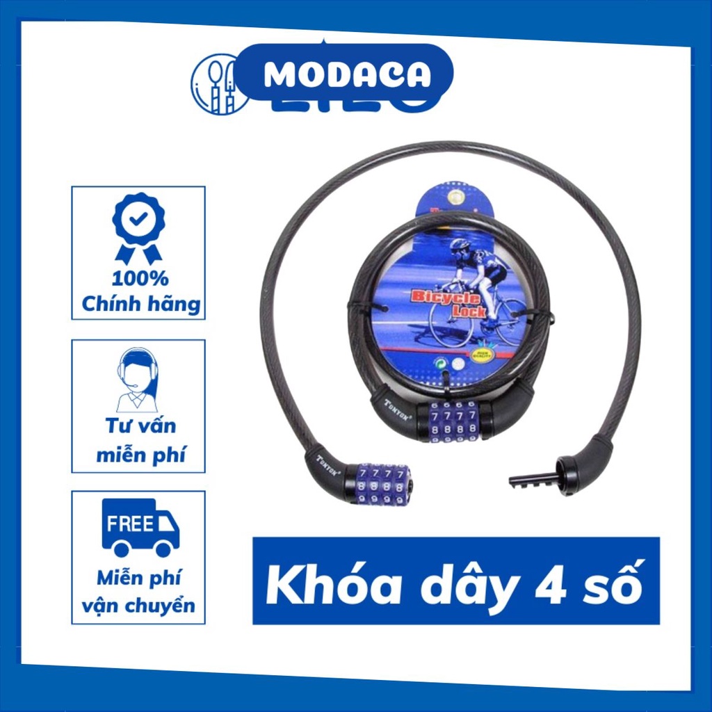 Khóa dây 4 số chống trộm cho xe đạp khoá xe máy cửa cổng...chất liệu thép không gỉ bền đẹp nhỏ gọn DR599 MODACA