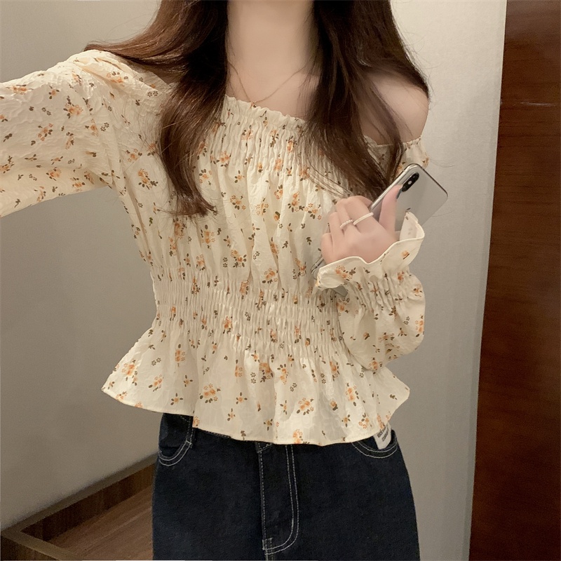 Áo hoa SUXI trễ vai tay dài thời trang dành cho nữ