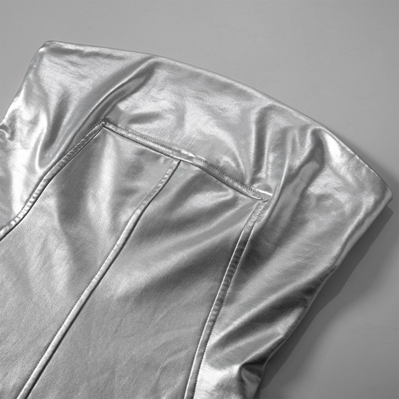 Áo Ống Mùa Hè Màu Bạc Ánh Kim Trễ Vai Gợi Cảm Cho Nữ