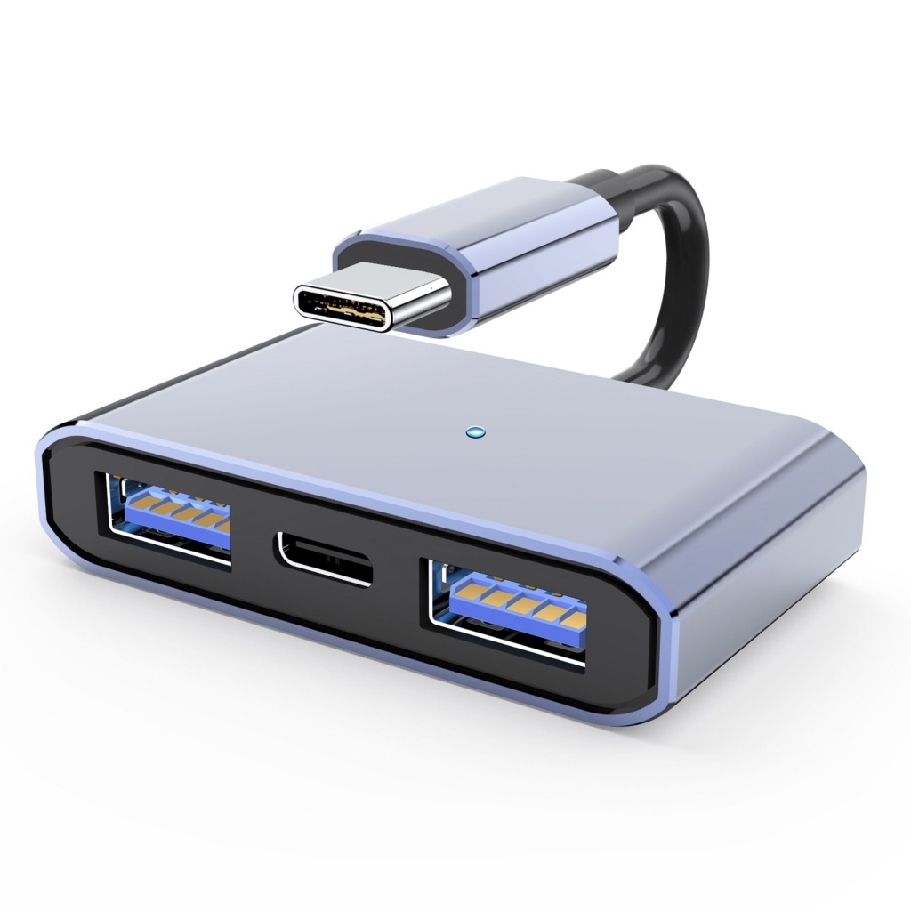 Bộ Chuyển Đổi Type-C Sang USB OTG 2 Cổng USB 3 Trong 1 Bằng Hợp Kim Nhôm Tiện Dụng