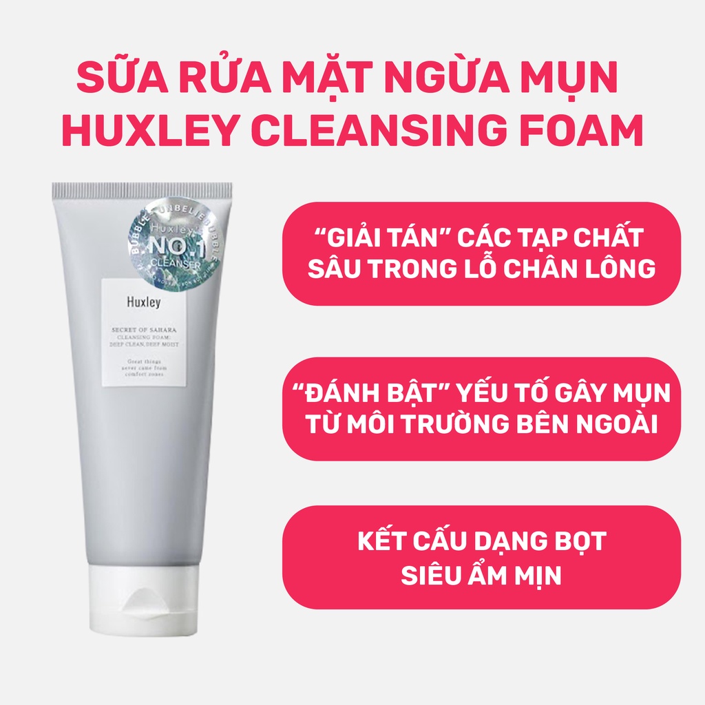 Sữa rửa mặt làm sạch chuyên sâu dạng bọt Huxley Cleansing Foam Deep Clean, Deep Moist 150g