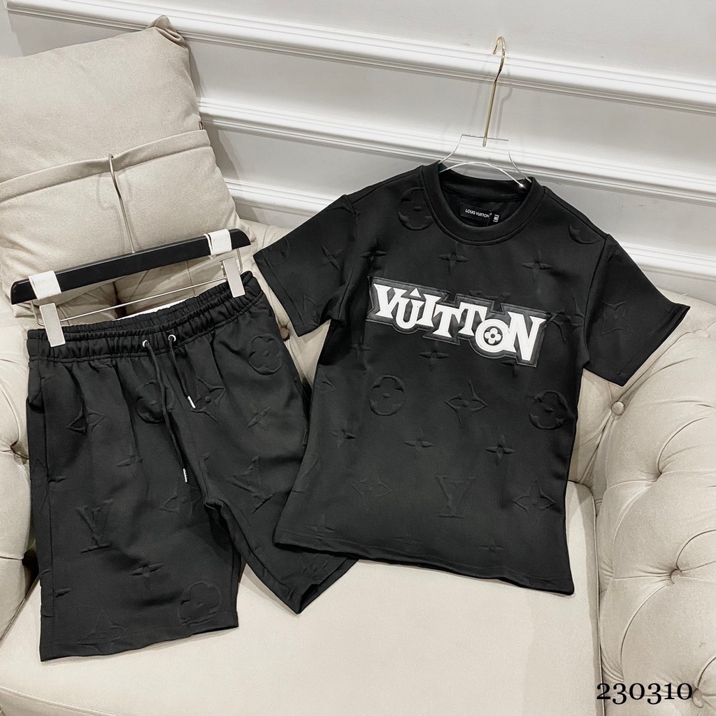 Bồ Đồ Nam Nữ Họa tiết LV In Nổi hai màu đen trắng - Bộ Đồ Hè Nam LV hot hit
