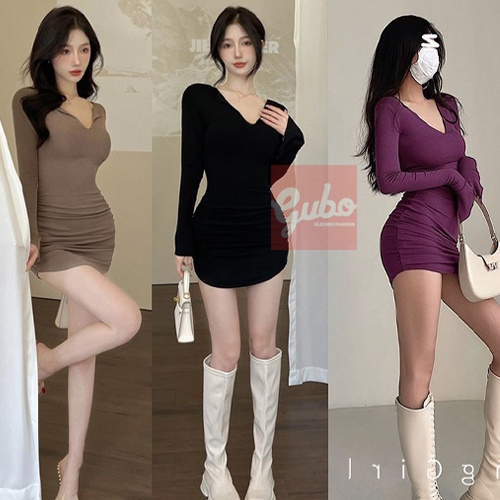 Đầm nữ dáng dáng ôm cổ chữ V gợi cảm nhiều màu ulzzang GUBO79150