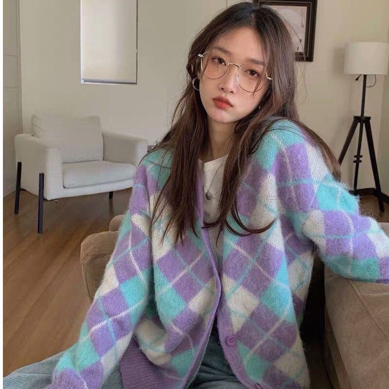 [ORDER] Áo Cardigan len bông hoạ tiết hình thoi Sydi style Hàn Quốc - Có ảnh thật
