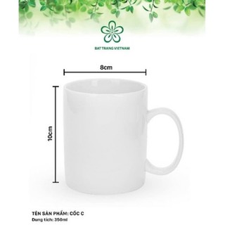Cốc uống nước size to gốm sứ lohaco cao cấp, cốc sứ trắng trơn có quai cầm dung tích 350 - 500ml