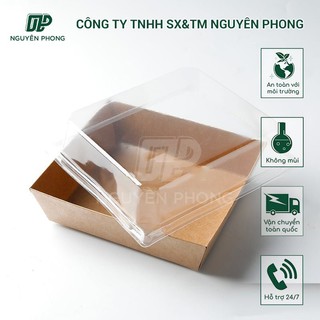 [Bán sỉ - Hoả tốc] 50 chiếc hộp đựng bánh kraft vuông nắp PET 135x125mm