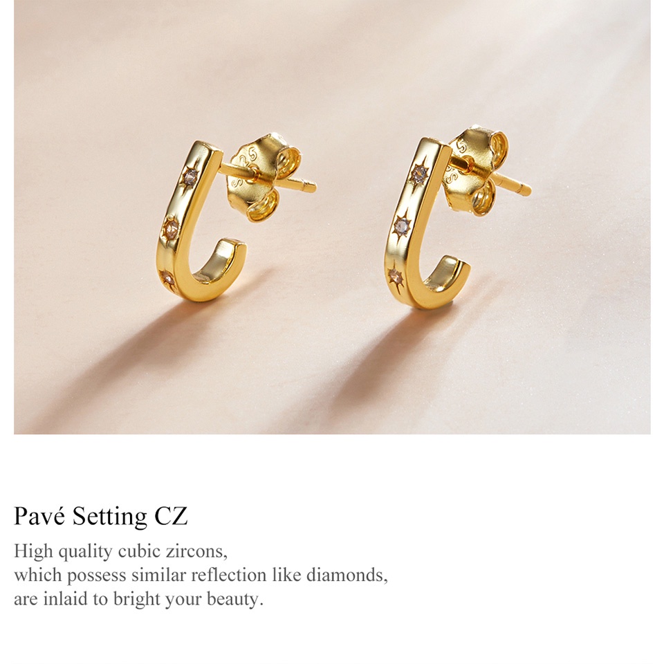 Đôi khuyên tai BAMOER bạc 925 kiểu chữ J thời trang cho nữ