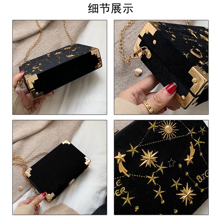 Túi Hộp Đeo Chéo Vai Bằng Nhung Họa Tiết Thêu Ngôi Sao Thời Trang Hàn Quốc Mới 2023