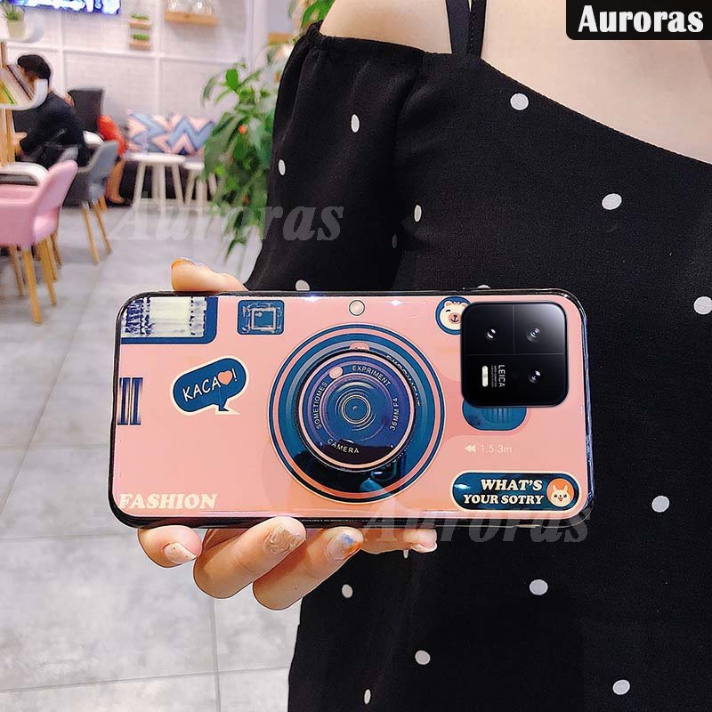 Ốp Điện Thoại Hình Máy Ảnh Ánh Xanh Có Vòng Đỡ Túi Khí Cao Cấp Cho Xiaomi 13 Pro Xiaomi13 Pro