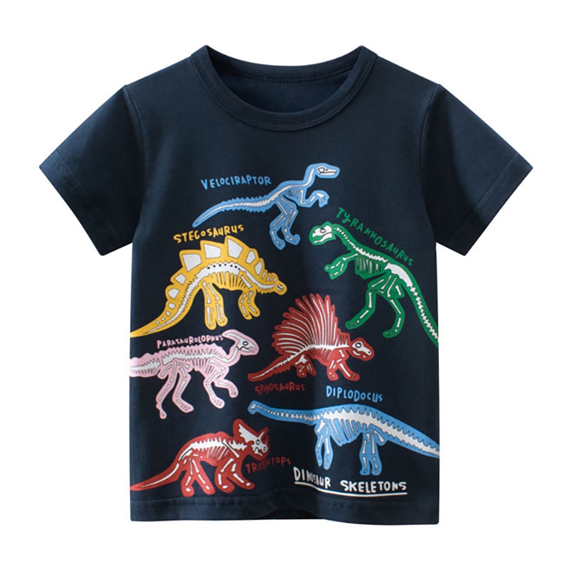 Áo Thun Cotton Tay Ngắn In Cá Mập Hoạt Hình Thời Trang Mùa Hè 3 Màu Dành Cho Trẻ Em