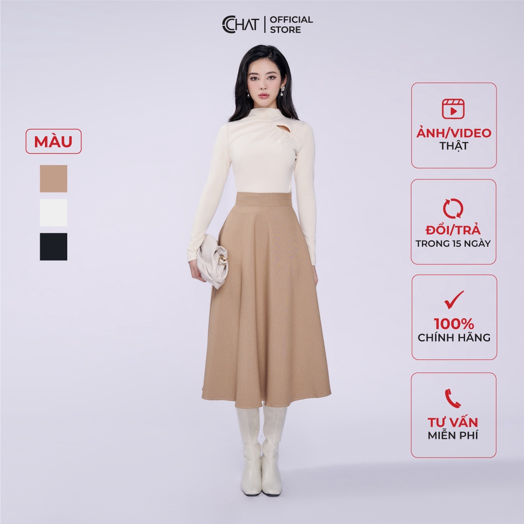 Chân Váy 𝐂𝐂𝐇𝐀𝐓 Cạp Bổ Mí Kiểu Chất Liệu Tuytsi Cao Cấp 22CDS2041XT