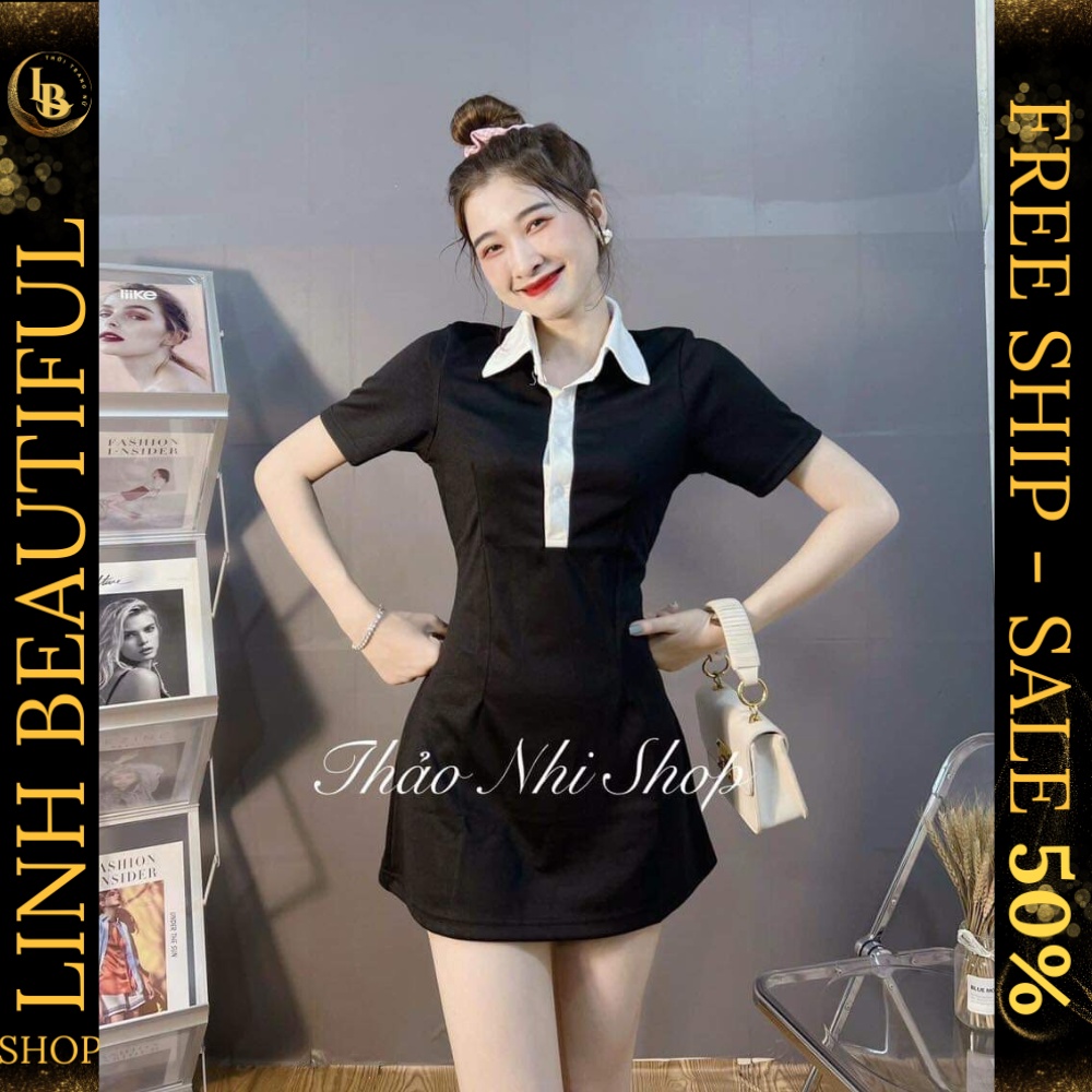 💕𝙁𝙍𝙀𝙀𝙎𝙃𝙄𝙋💕Đầm Polo Nữ Đen Dáng Ôm - Váy Nữ Body Ngắn đơn giản, secxy ,Linh Beautiful