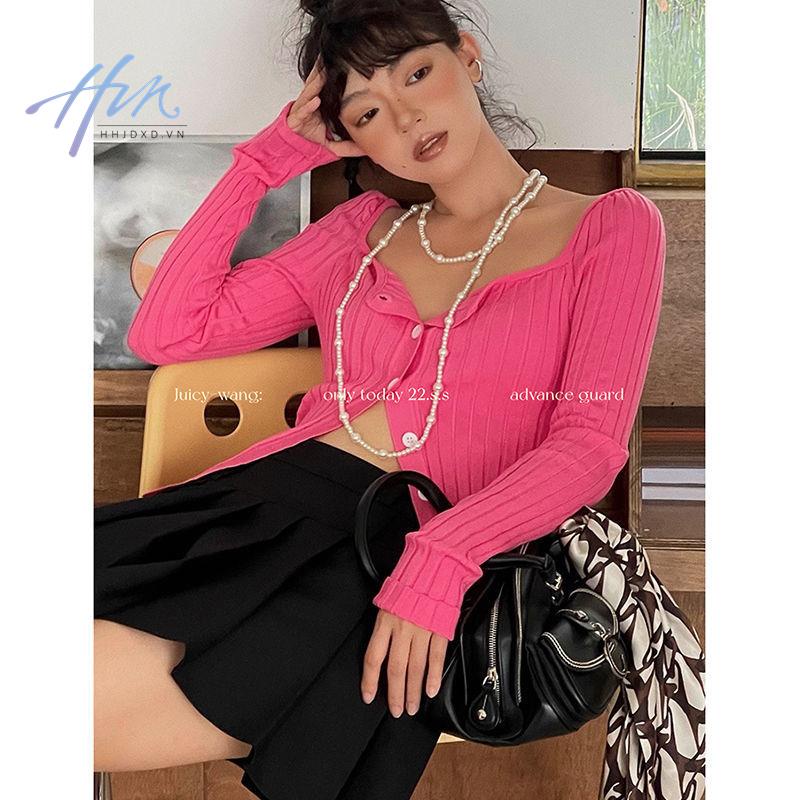 Áo Cardigan Dệt Kim Cổ Vuông Dáng Ôm Thời Trang Mùa Thu 2022 Cho Nữ