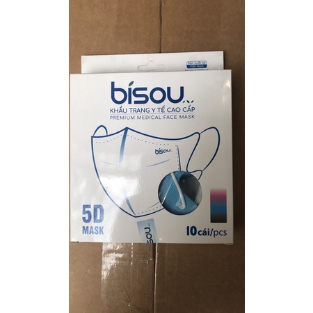 khẩu trang 5D Bisou trắng và xanh . Hộp 10 cái .