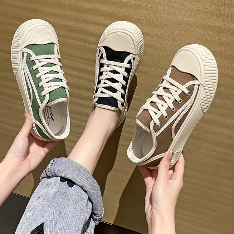 Giày thể thao, sneaker nữ vải canvas mềm phối họa tiết màu siêu xinh đế bánh mì tăng chiều cao