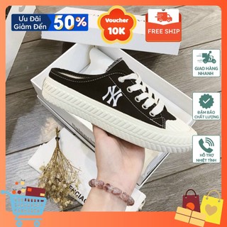 Giày sục thể thao NY, giày đạp gót thể thao màu đen chữ thêu đế siêu êm tôn dáng