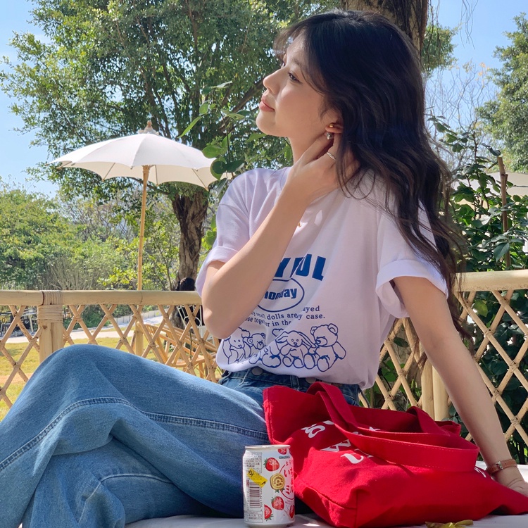 Áo thun SUXI tay ngắn dáng rộng in họa tiết thời trang xuân hè dành cho nữ