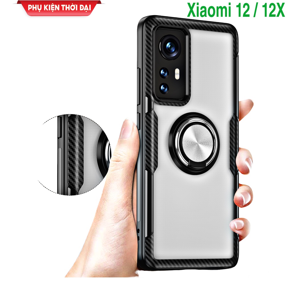 Ốp lưng Xiaomi 12 / 12x giá đỡ iring lưng trong viền màu kiêm nhẫn hút ô tô