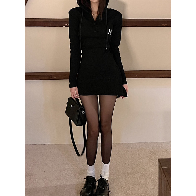 Đầm Dệt Kim Tay Dài Có Mũ Trùm Thiết Kế Mới Thời Trang Theo Phong Cách Hàn Quốc Cho Nữ