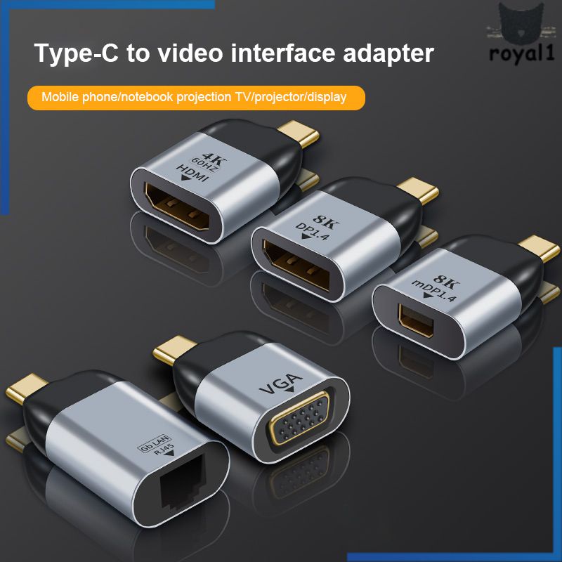 Bộ Chuyển Đổi Video Type-C Sang Hdmi/Vga/Dp/Rj45/Mini Dp Hd 4K @ 60Hz Royal1.vn