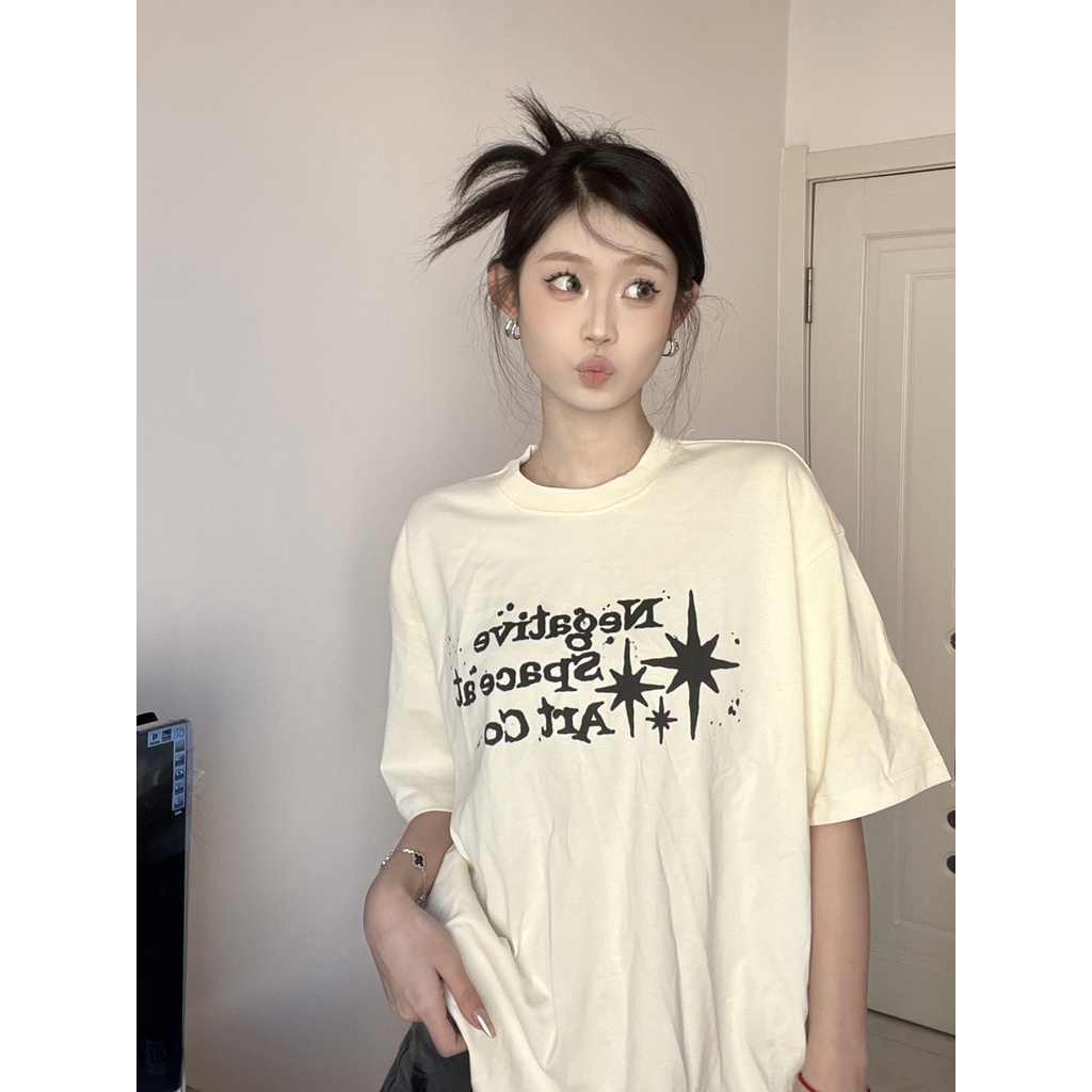 Áo Thun T-shirt Tay Ngắn Cổ Tròn In Chữ Dành Cho Nữ