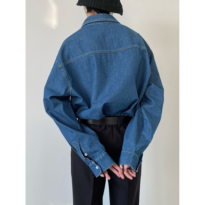 Áo Sơ Mi Denim Tay Dài Dáng Rộng Phong Cách Retro Đường Phố Hàn Quốc Nhật Bản Cao Cấp Dành Cho Nam