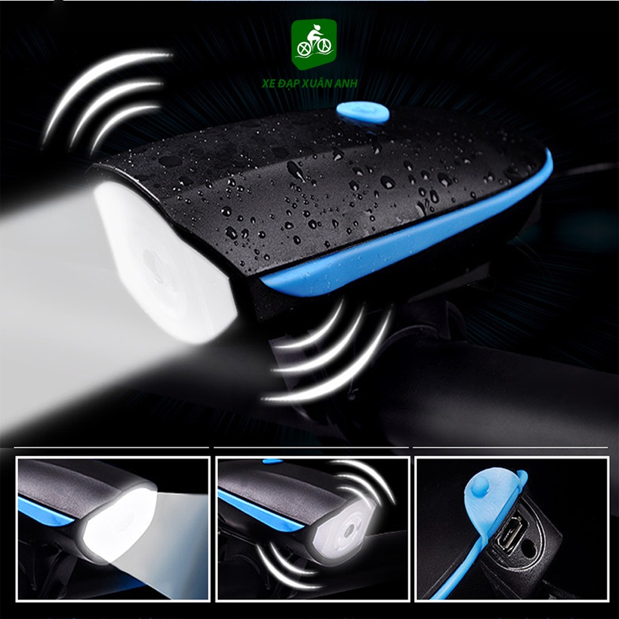 Đèn xe đạp thể thao có còi chống nước sạc USB