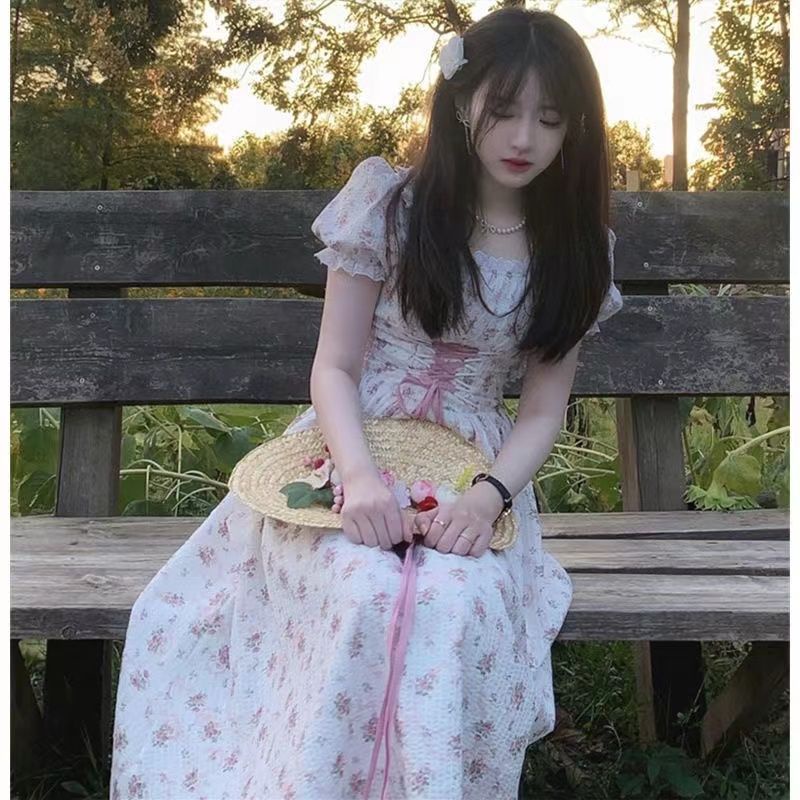 IELGY    Đầm Công Chúa In Hoa Phong Cách Ngọt Ngào Dịu Dàng Cho Phụ Nữ Trung Niên