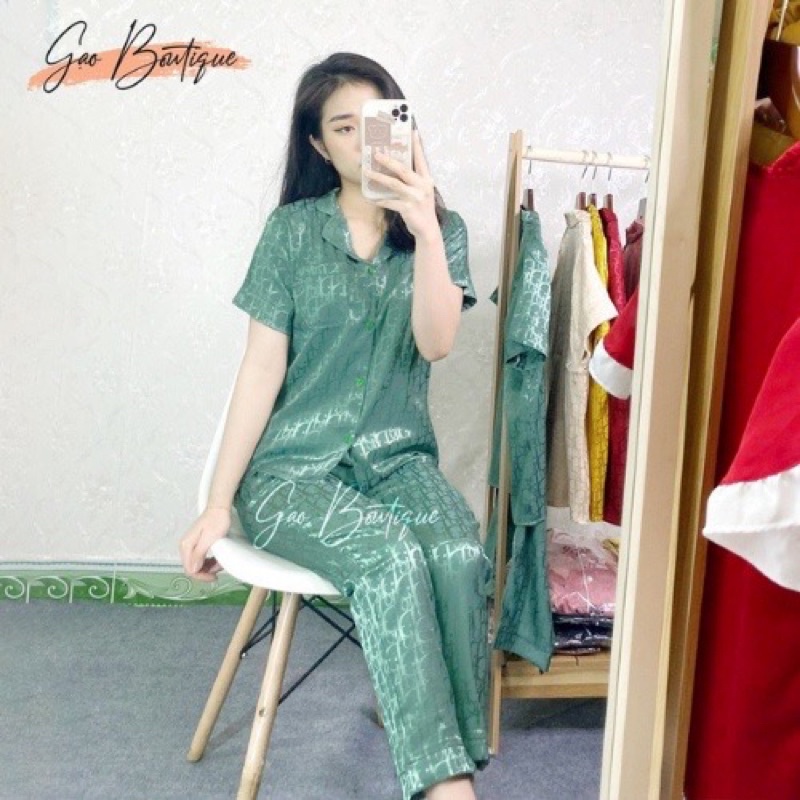 Bộ Đồ Ngủ Pijama Lụa Gấm Cao Cấp Áo Tay Dài