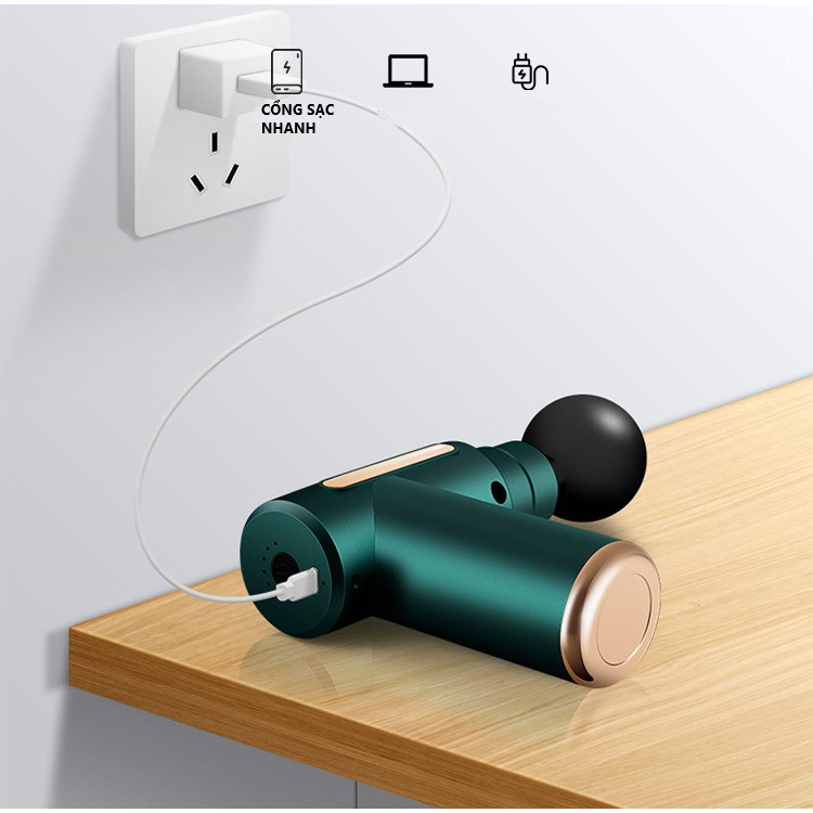 Súng Massage Cầm Tay 4 Đầu 6 Chế Độ - Máy Massage Toàn Thân Cầm Tay .